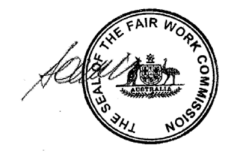 Seal of the Fair Work Commission with member’ssignature.